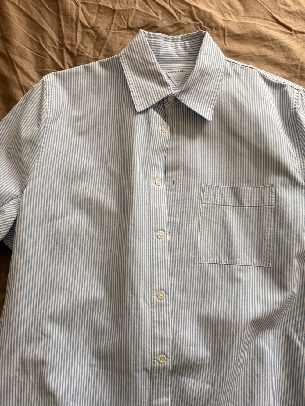Bottega Veneta Blue and White Vertical Stripe Cotton Shirt